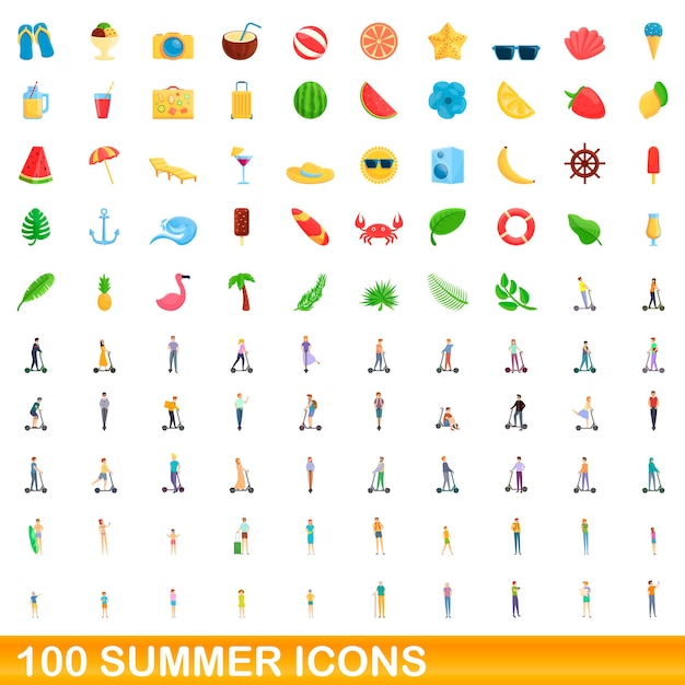 100 zomer pictogrammen instellen. cartoon illustratie van 100 zomer iconen vector set geïsoleerd op een witte background