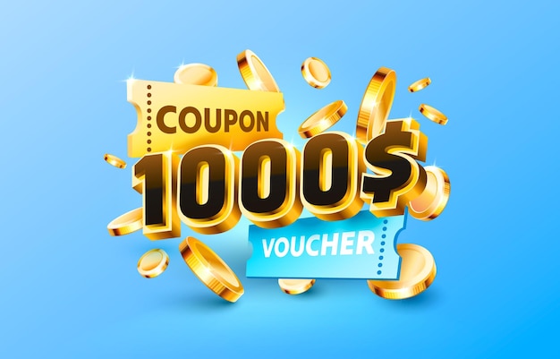 1000 dollar coupon cadeaubon geld terug banner speciale aanbieding Vector illustratie