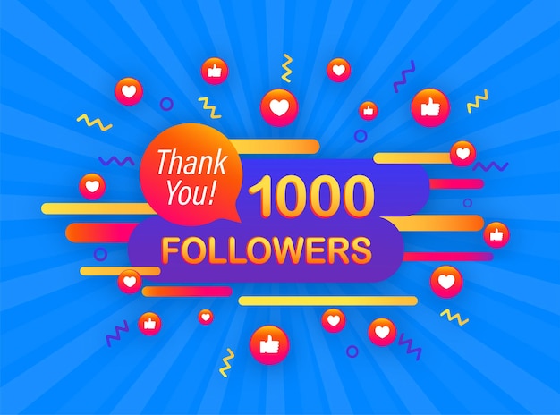 1000 followers thank you social sites post thank you followers congratulation poster