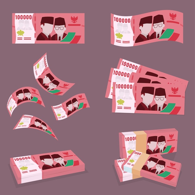 Vector 100000 indonesian rupiah currency set