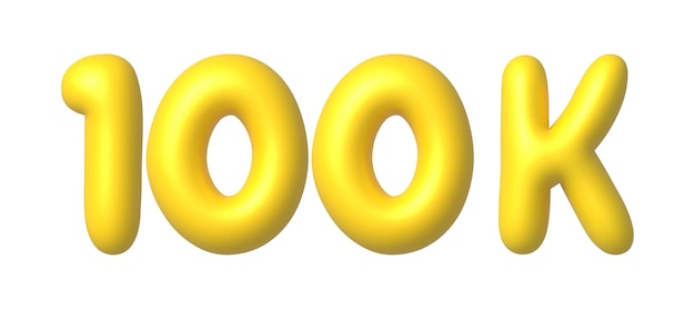 Vettore 100k 100000 follower nei social media elemento di design oro in stile cartoon illustrazione vettoriale 3d