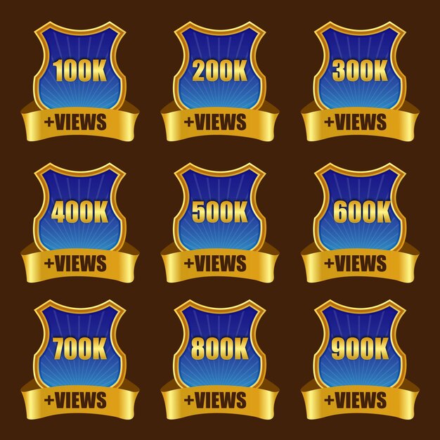 100k To 900k Youtube Views Celebration Banner, 100k Views Badge, 100k To 900k Views Banner Set.