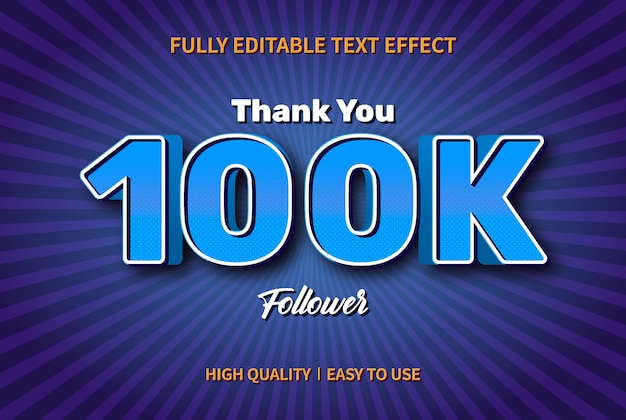 100k follower lettera effetto testo modificabile vettore premium