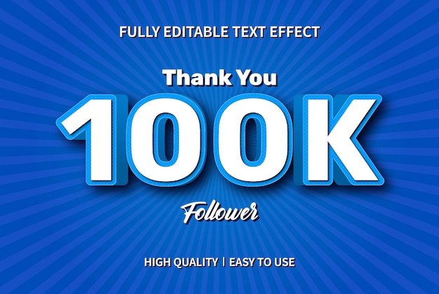 Vector 100k follower editable text effect premium vector