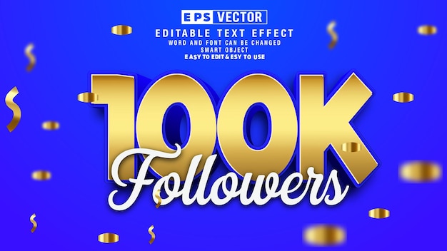 100K Followers 3d Editable Text Effect Vector With Background