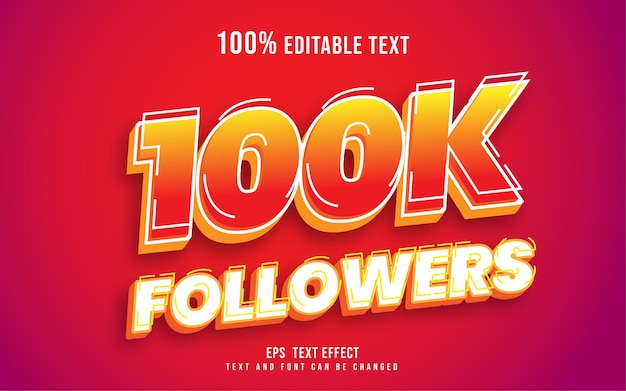 Vector 100k followers editable text effect