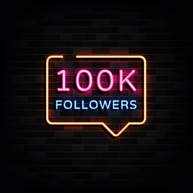 100k follower insegna al neon illustrazione