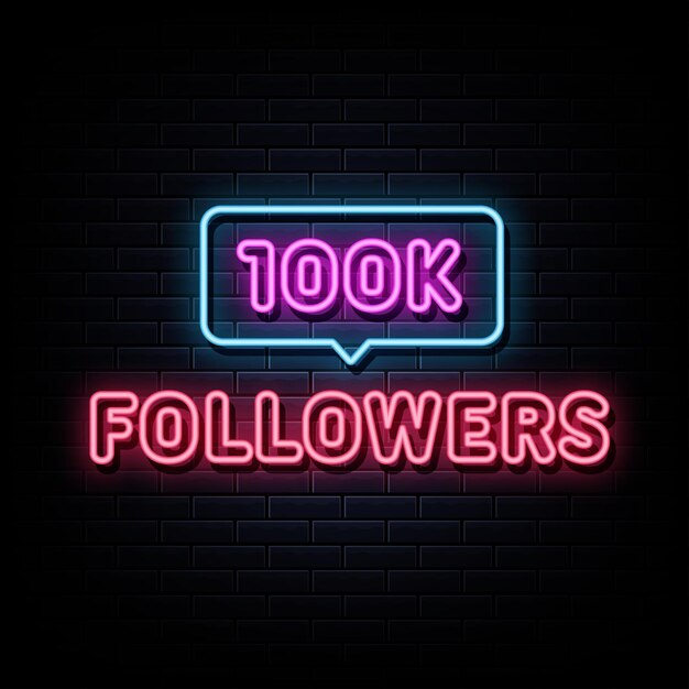 Vettore di insegne al neon di 100k follower