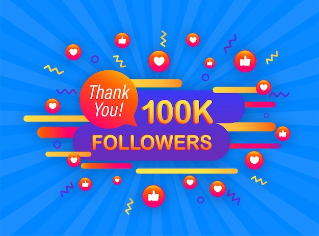 100.000 follower grazie a siti social post grazie seguaci poster di congratulazioni