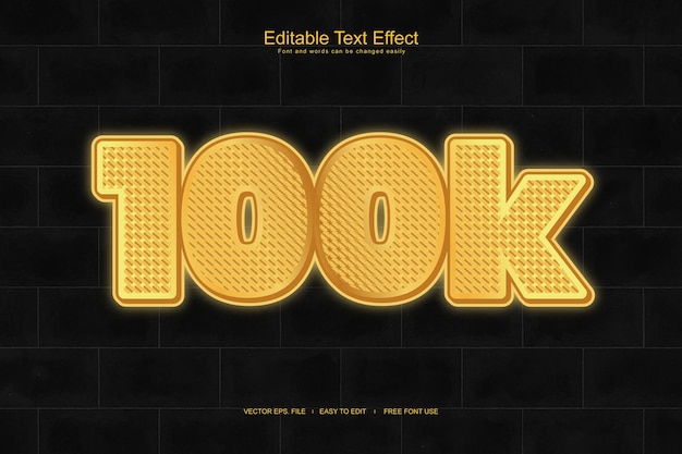 100 тысяч золотых подписчиков 3d редактируемый вектор текстового эффекта