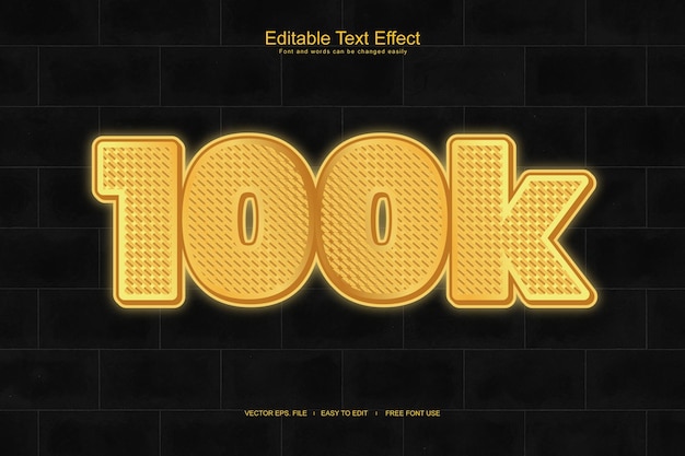 Vettore 100k seguaci d'oro 3d modificabile effetto testo vettoriale