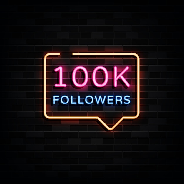 100k volgers neon teken illustratie