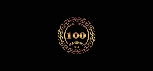 링과 프레임 골드 색상과 검정색 배경이 있는 100주년 기념 로고