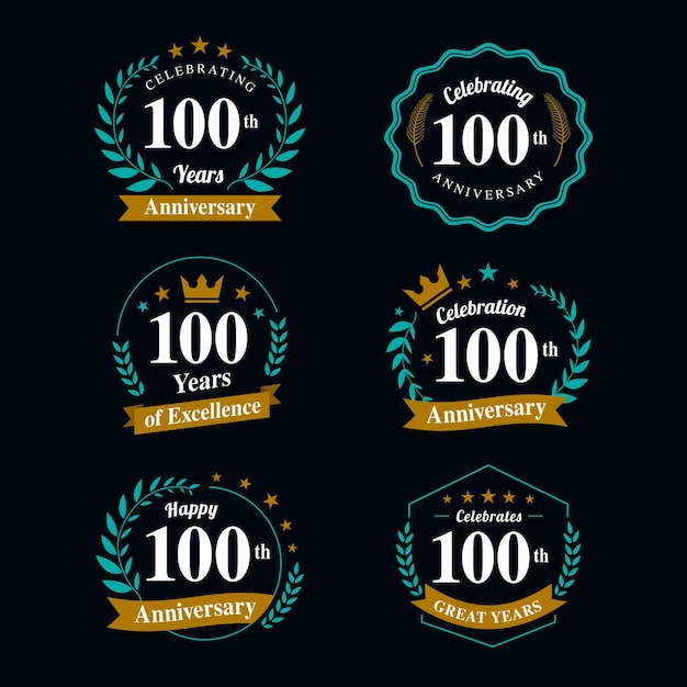 Vettore collezione di badge per il 100 ° anniversario