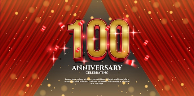 100th anniversary illustration background with red curtain and confetti