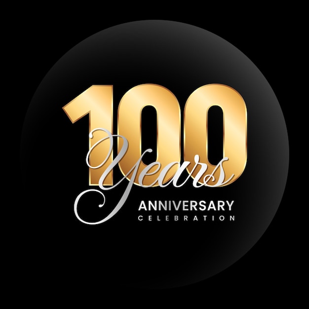 100th anniversary logo design concept Golden number with silver color text Logo Vector Template Illustration