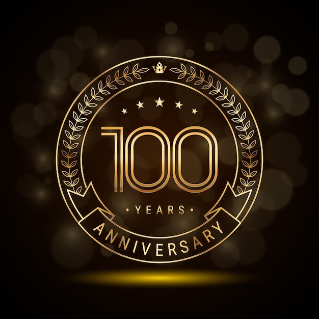 金色の月桂冠と二重線の数字が入った100周年記念ロゴ
