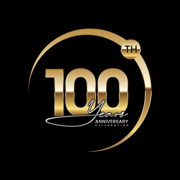 100-летие Роскошный логотип с золотым кольцом Стиль рукописного текста Логотип Векторный шаблон