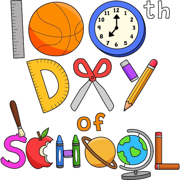 100th Day Of School Art Coloring Cartoon Clipart