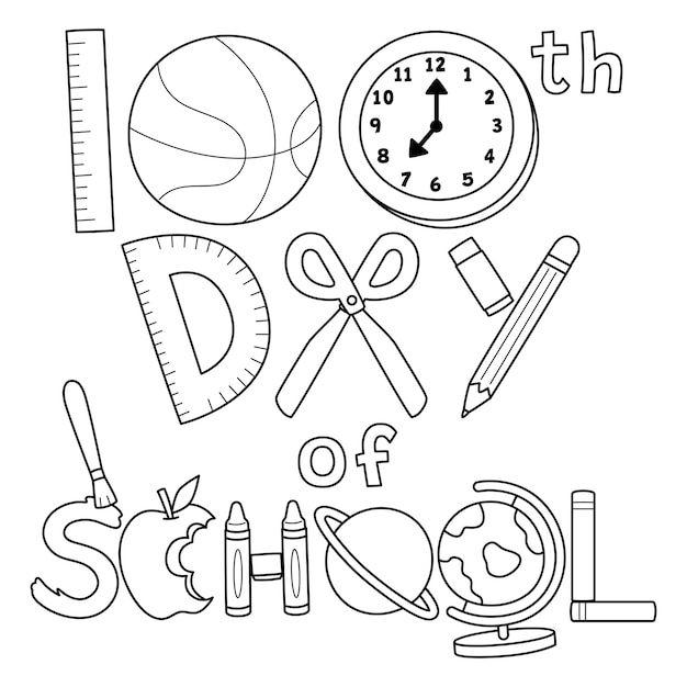 100th Day Of School Art Isolated Coloring Page