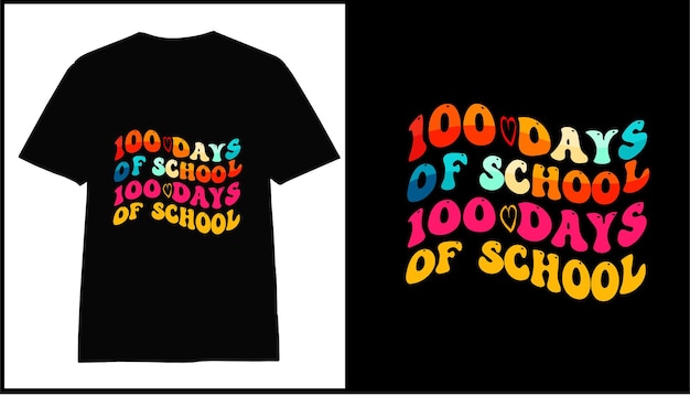 Vettore 100° giorno di scuola design t-shirt colorata, design t-shirt tipografia