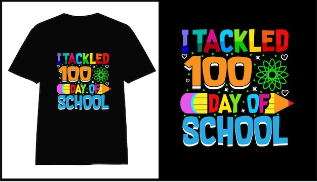 인쇄를 위한 학교 다채로운 t-셔츠 디자인 벡터의 100일