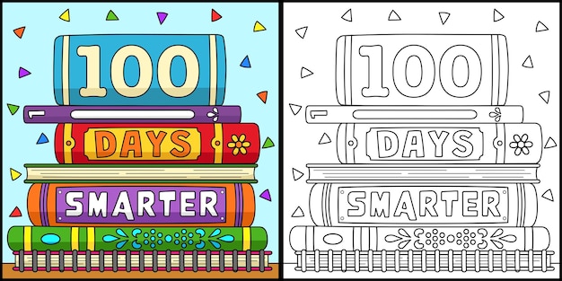 100th Day Of School Smarter Coloring Illustration