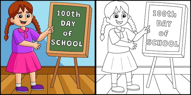 100th Day Of School Student Girl Illustration