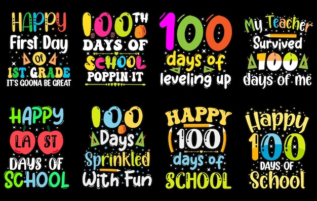 Набор футболок 100th days of school, дизайн футболки сто дней, красочная детская футболка