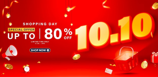 Vector 1010 3d style shopping day sale banner template design for web or social media