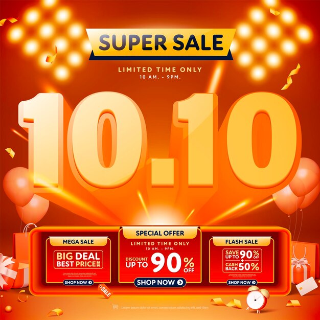 Vector 1010 3d style super sale banner template design for web or social media