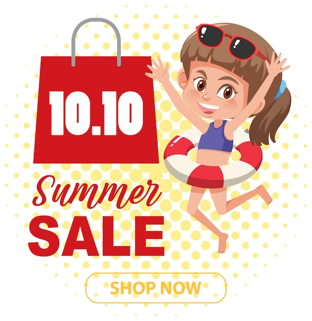 1010 summer sale promotiebanner met een blij meisje