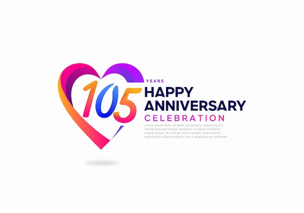 105 years anniversary with love shape icon logo design template