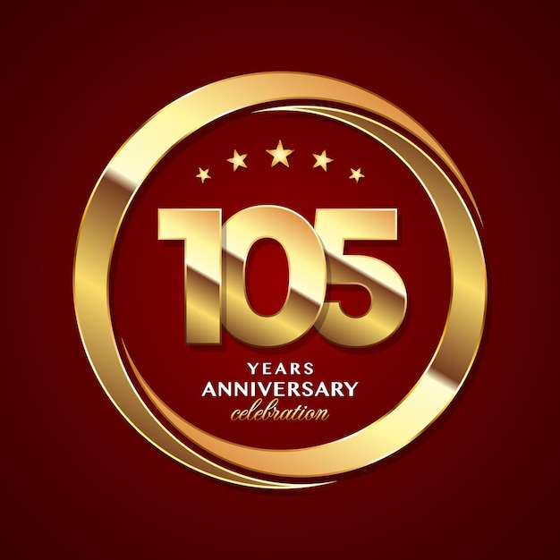 Дизайн логотипа 105-летия с блестящим золотым кольцом в стиле векторного шаблона логотипа