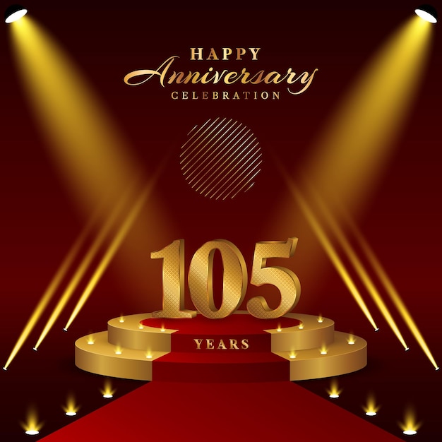 Vector 105th anniversary logo with numbers and podium in gold color for anniversary celebration event