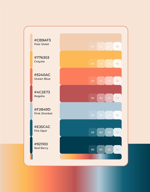 Vettore ispirazione con 10 tavolozze di colori con colori tinta e codice esadecimale