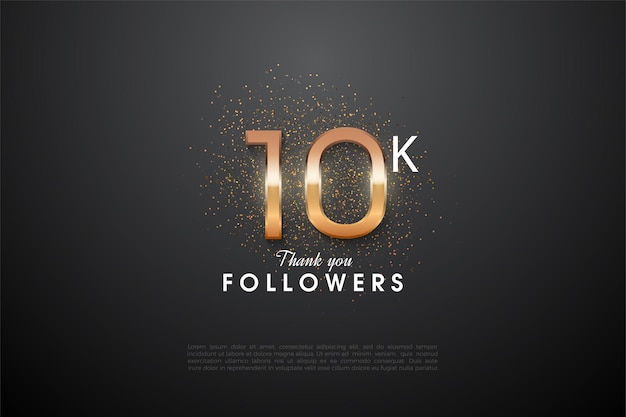 10k follower-achtergrond met glanzende numerieke illustraties en oranje glitter erachter.