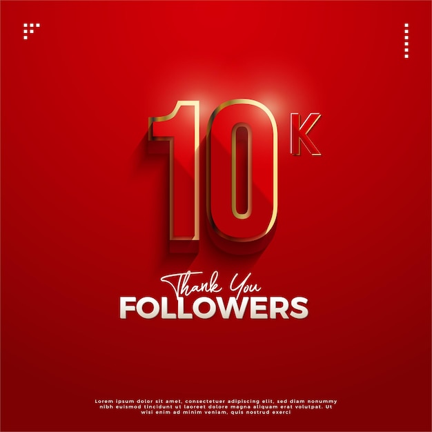 10k followers celebration in red color concept design premium vector