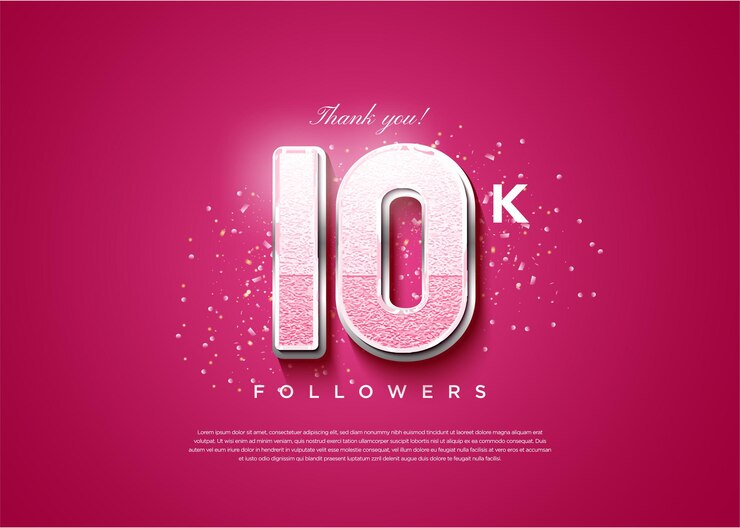 10k followers celebration with festive white paint splash background design premium vector