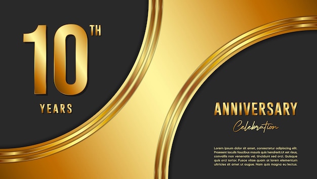 10th Anniversary Celebration template design with gold background and numbers Vector Template