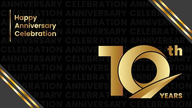 Vector 10th anniversary template with golden number and text isolated on black background vector template