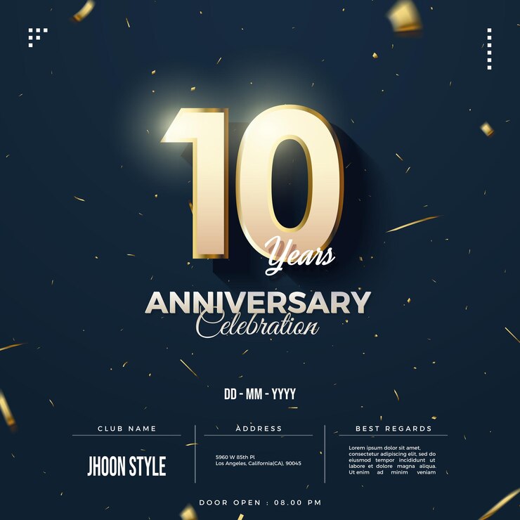 빛나는 3D 숫자와 함께 10주년