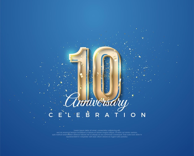 10th anniversary with a luxurious design between gold and blue Premium vector for poster banner celebration greeting