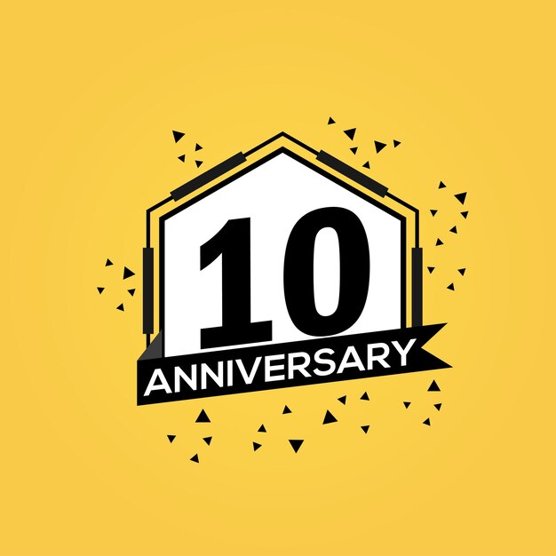 10주년 기념 로고, 벡터 디자인 생일 축하 행사, 기하학적으로 분리된 디자인.