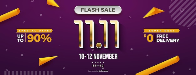 11 11 flash sale with big discount on purple background