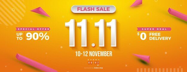 11 11 flash sale with discount and free delivery background illustration