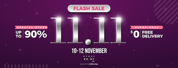 11 11 flash sale with silver numbers on purple background