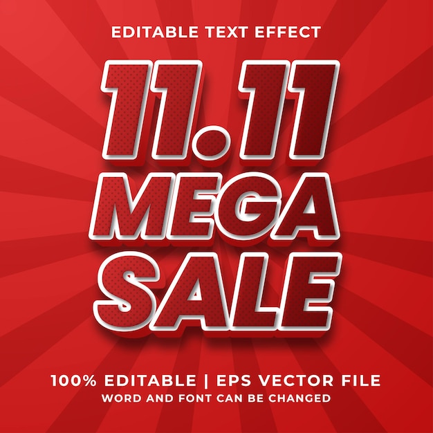 11.11 mega sale 3d bewerkbaar teksteffect premium vector