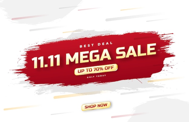 Vector 11.11 mega sale with red brush background design vector