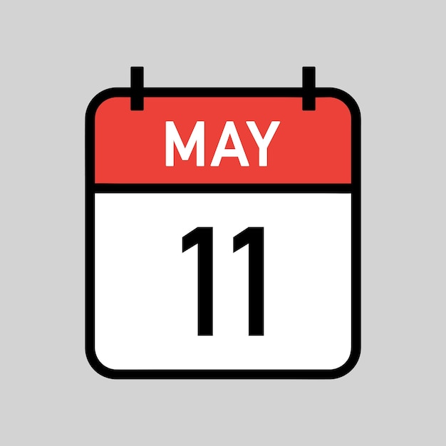 11 mei rode en witte kleur kalenderpagina met zwarte omtrek kalender datum vectorillustratie